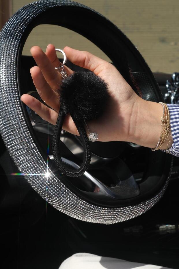 Black Angel Keychain with Tiny Pom-Pom (Color Options) & Tiny Ball