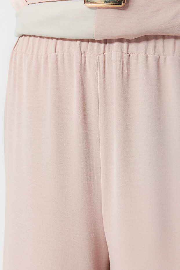Bej Renk Bloklu Beli Kemerli Tunik-Pantolon Dokuma Takım TCTSS23US00046 - 5