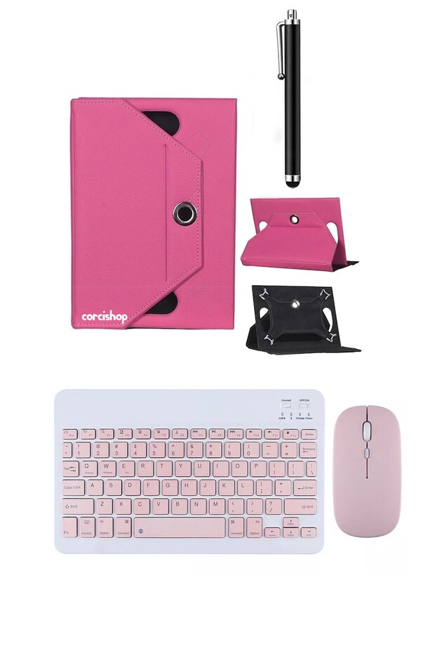 Hometech Alfa 8TX Kılıf Universal Standlı + Bluetooth Klavye Mouse Set +  Kalem Standlı - 1