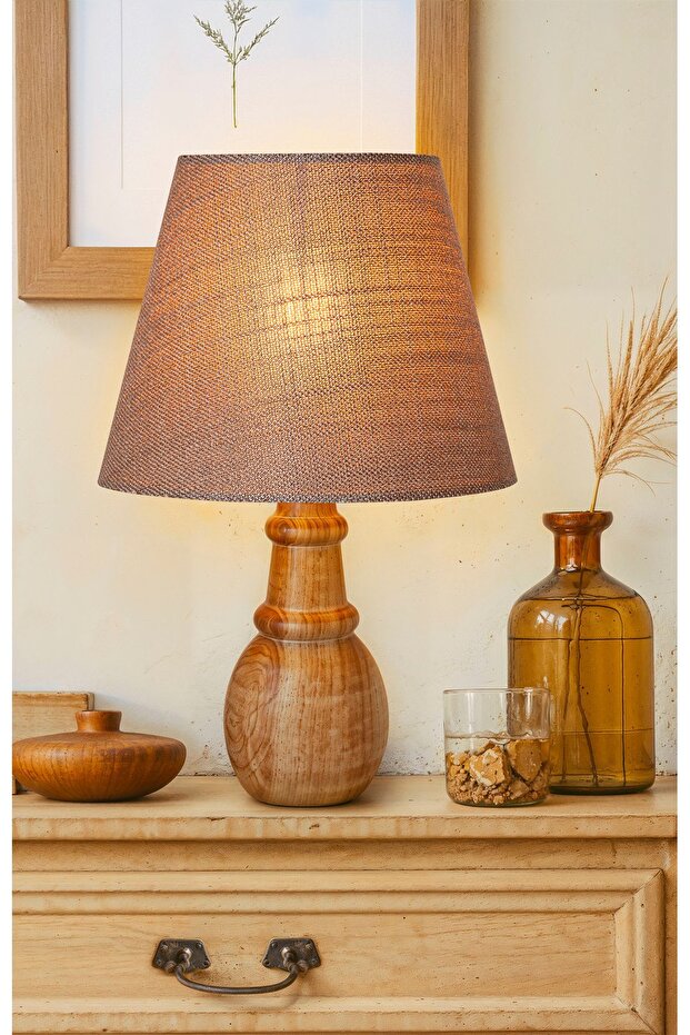 Wooden Walnut Lampshade Brown Modern Stylish Bedroom Living Room Table Lamp