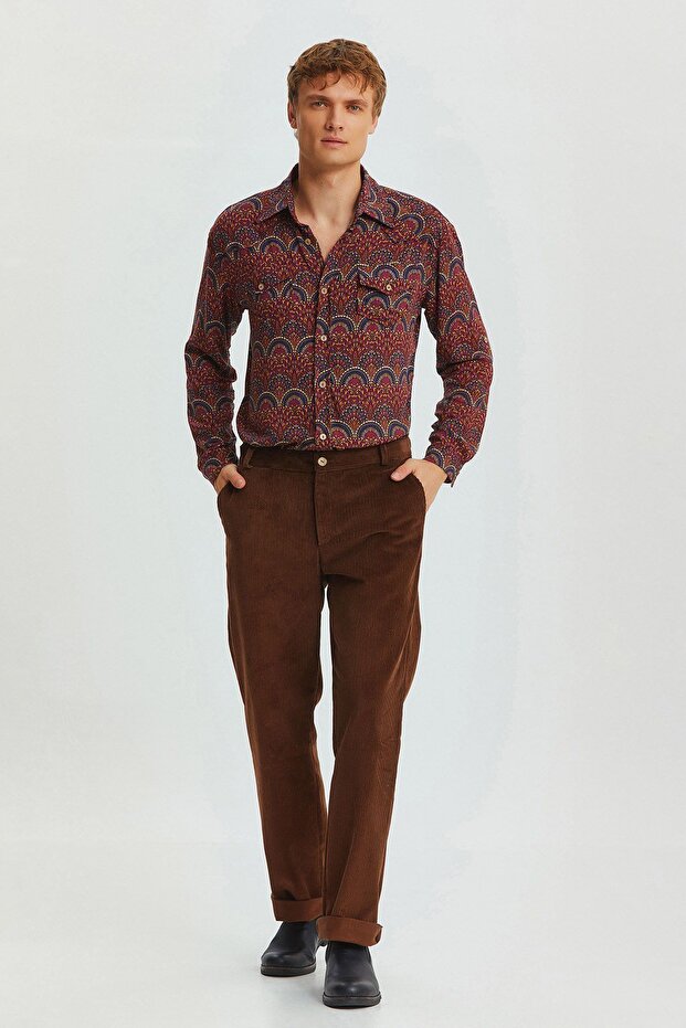 Relaxed Cut Corduroy Men's Trousers Brown