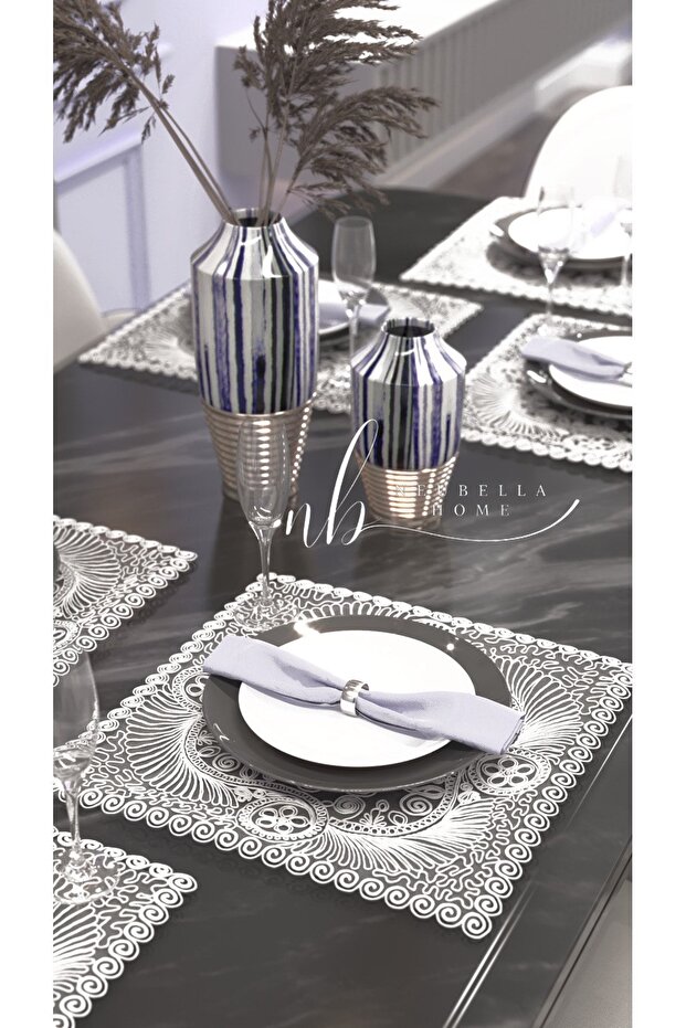 Placemat Special Embroidery Design Tableware Swirl Table and Presentation Set Dowry Cup Cream
