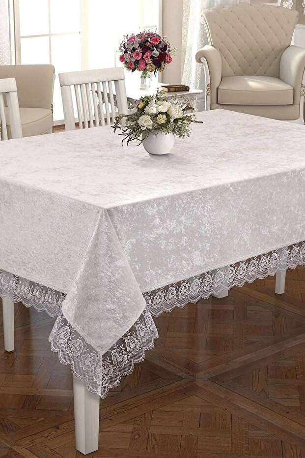 French Guipure Lace Luxurious Velvet Tablecloth