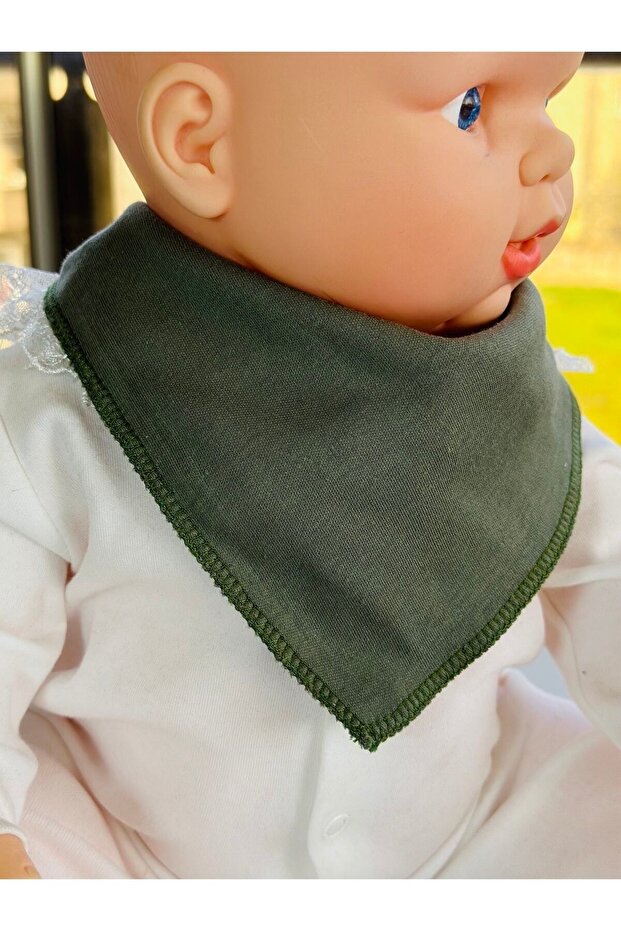 Green 100% Organic Cotton Double Layer Knitted Fabric Baby Drool Bib & Scarf with Snap Fasteners