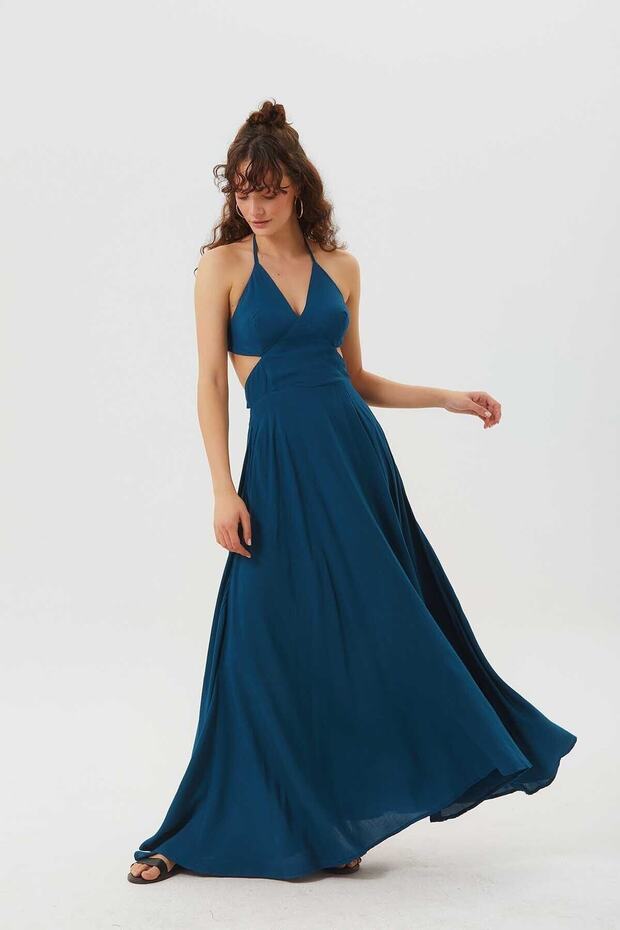 Derin Yırtmaçlı Bohem Maxi Elbise - 3
