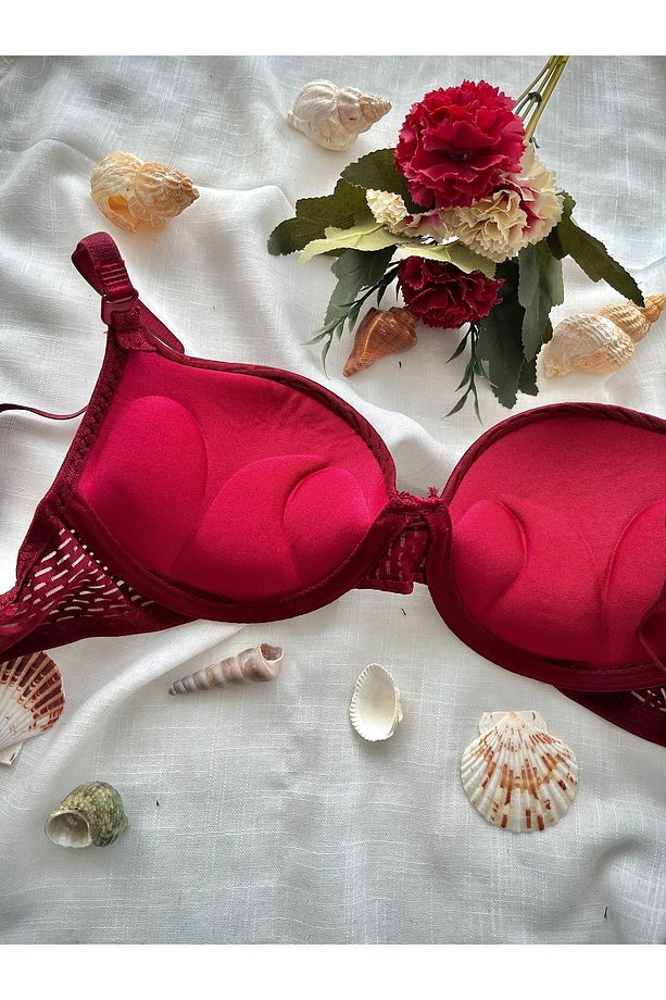 Bordo Çift Destekli Double Ultra Push Up Sütyen Çift Dolgulu Ultra Yumuşak Sütyen - 1