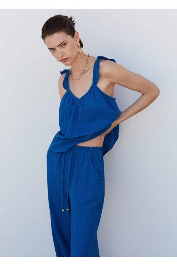 Beli elastik pamuklu pantolon - 7