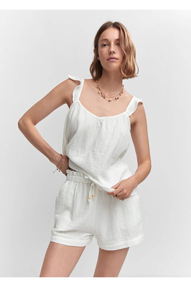 Elastik belli pamuklu şort - 1