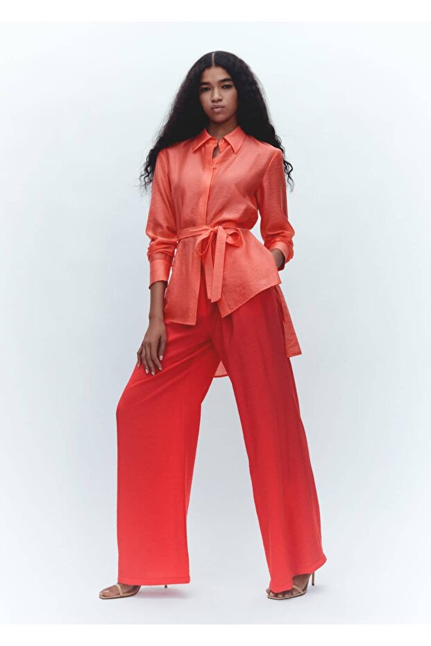 Lyocell kuşaklı gömlek - 7