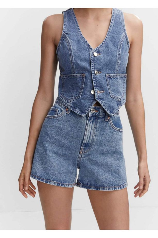 Yüksek belli denim şort - 7