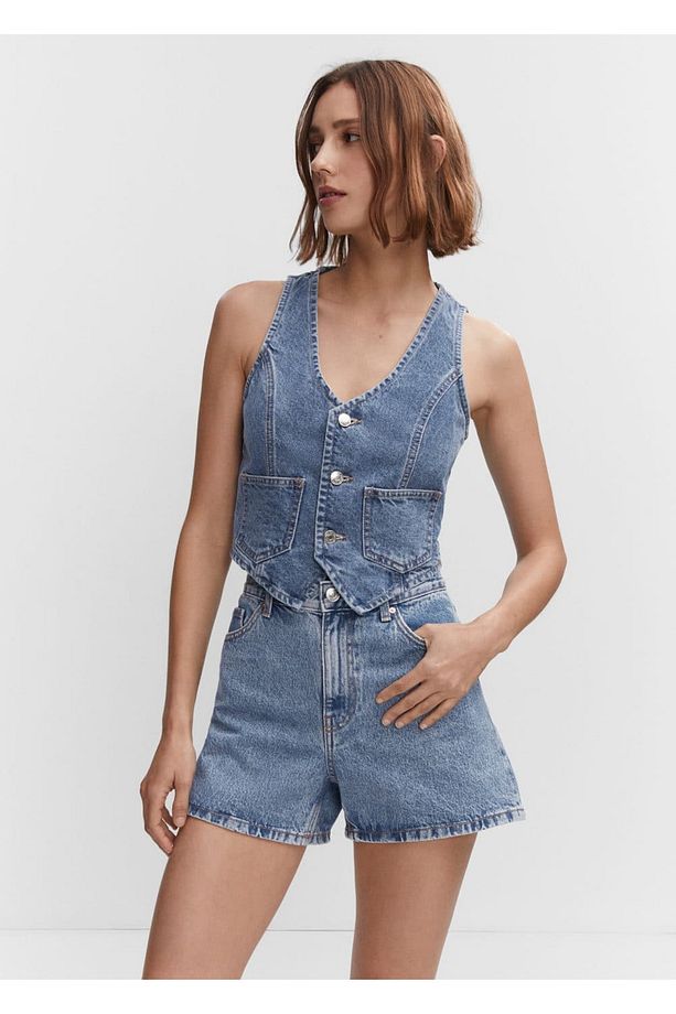Yüksek belli denim şort - 1