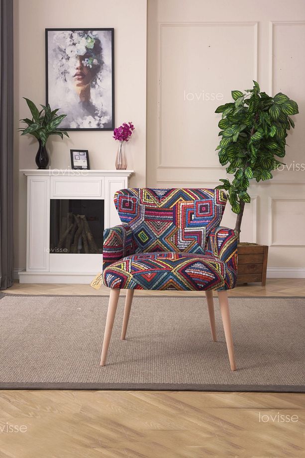 Patchwork Desen Berjer Tekli Koltuk. Ofis, Balkon, Cafe, Bekleme, Güzellik Merkezi, Çay Seti - 2