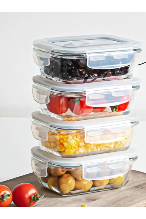 4-Piece Glass Storage Container Breakfast Glass Storage Set Food Storage Container Food Set 400 ml