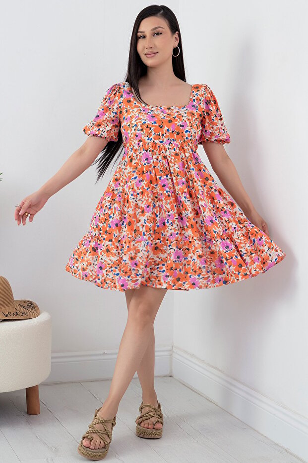 Arkadan Bağlamalı Viskon Elbise 866-3016 - 5