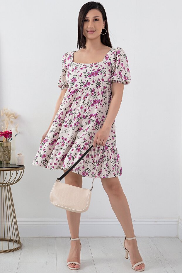 Arkadan Bağlamalı Viskon Elbise 866-3016 - 1