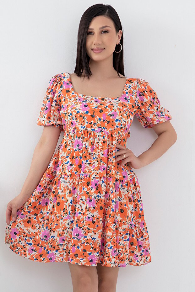 Arkadan Bağlamalı Viskon Elbise 866-3016 - 2