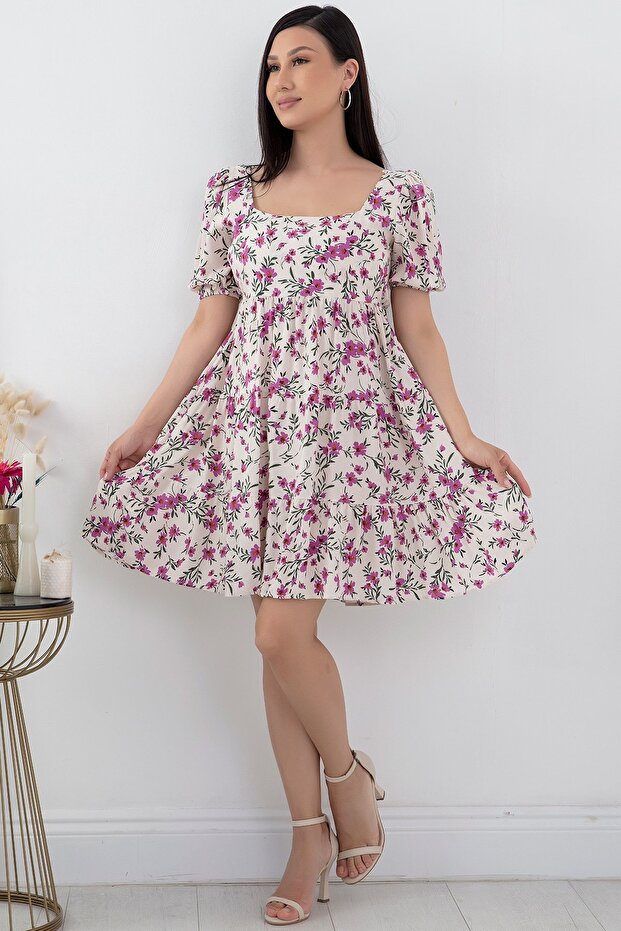 Arkadan Bağlamalı Viskon Elbise 866-3016 - 4