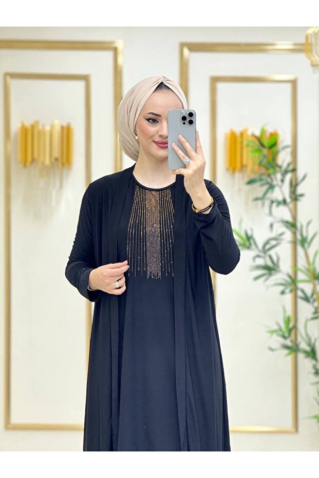 حجاب نسائي 3 قطع، قماش ساندي N-05160_أسود