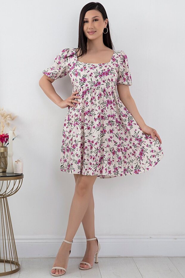 Arkadan Bağlamalı Viskon Elbise 866-3016 - 5