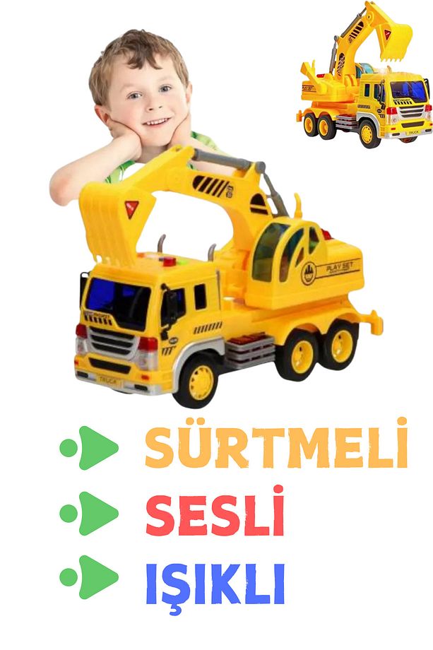 Oyuncak Dahili Pilli sesli Ve Işıklı Sürtmeli Temizlik Ve İnşaat Araçları 3 Farklı Ses Modu - 1