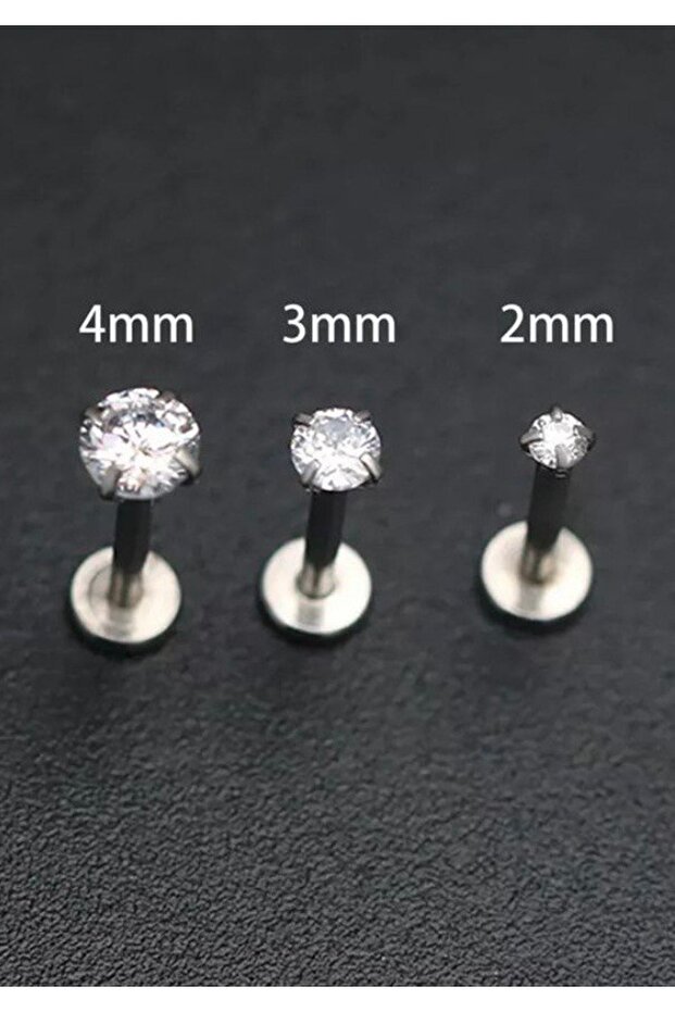 Cerrahi Çelik Tek Taş Tragus Dudak Lobe Piercing - 1