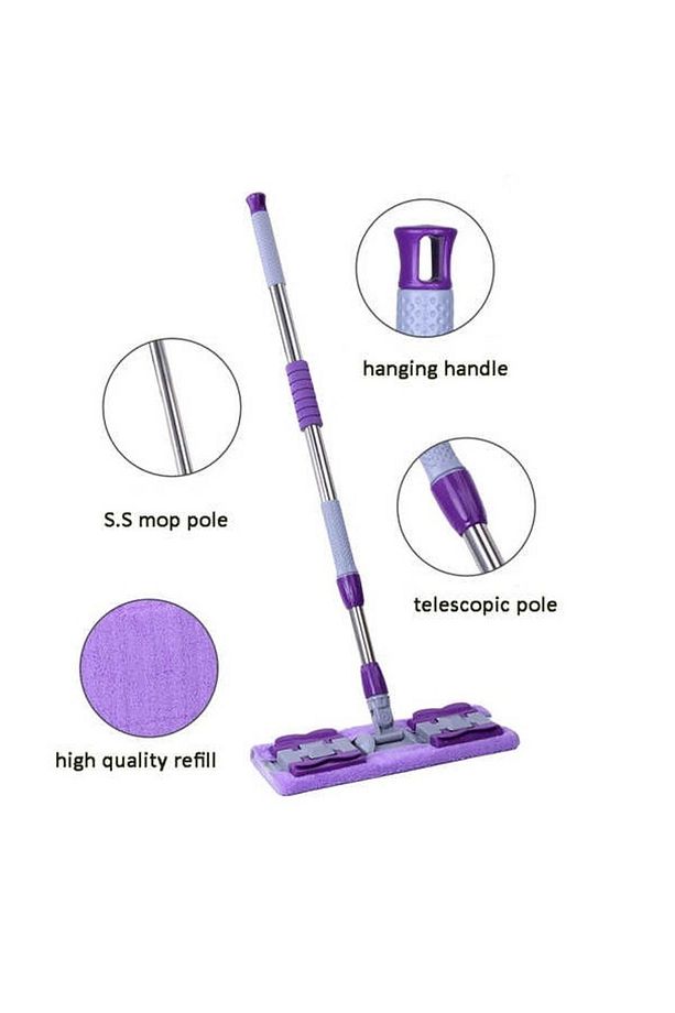 Mandallı Mop Islak Havlu Uyumlu Teleskopik Ayarlanabilir Saplı Mop 1 Yedek Bez - 6