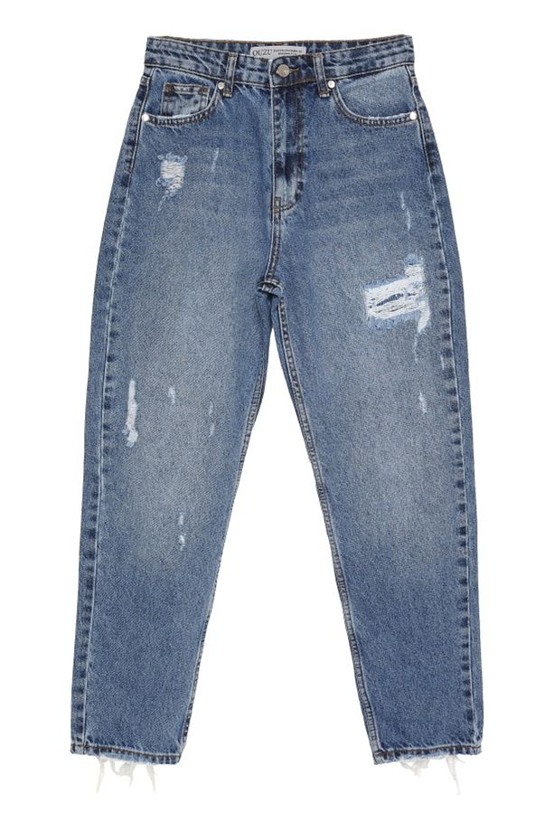 Yırtık Detaylı Denim Pantolon Mavi - 2
