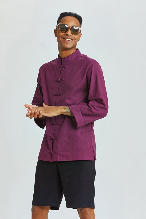 Button Detailed Bohemian Shirt Purple