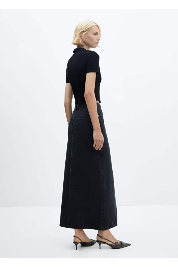 Yırtmaçlı denim etek - 4