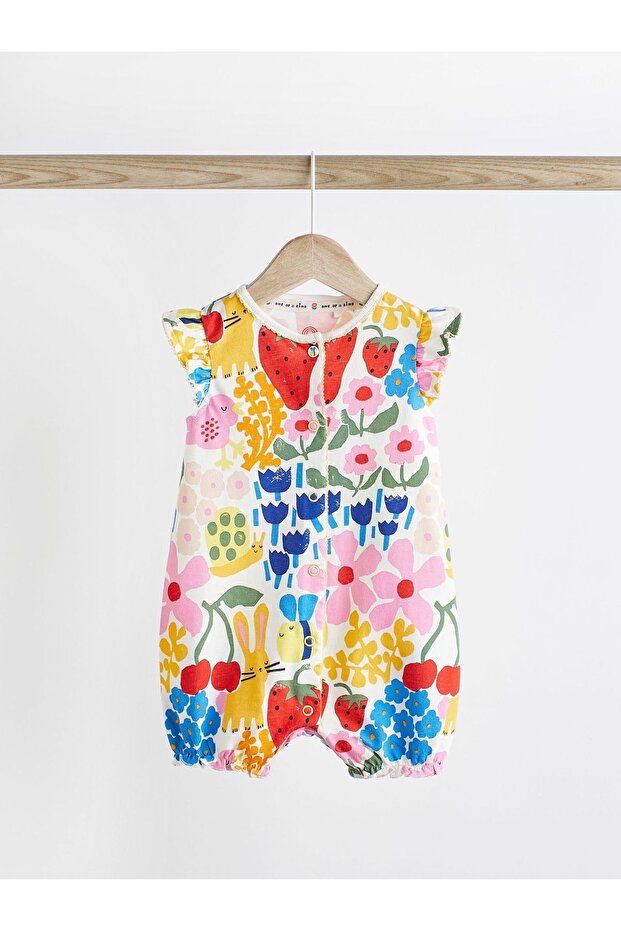 % 100 Pamuklu Mavi Sarı Gökkuşağı Desenli 3’lü Romper Set - 6