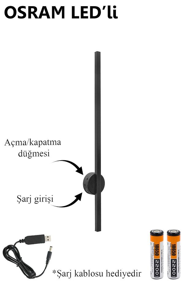 OSRAM LEDLİ Şarjlı Pilli Aplik Modern Dekoratif Led Duvar Aplik 68cm GÜNIŞIĞI - 2