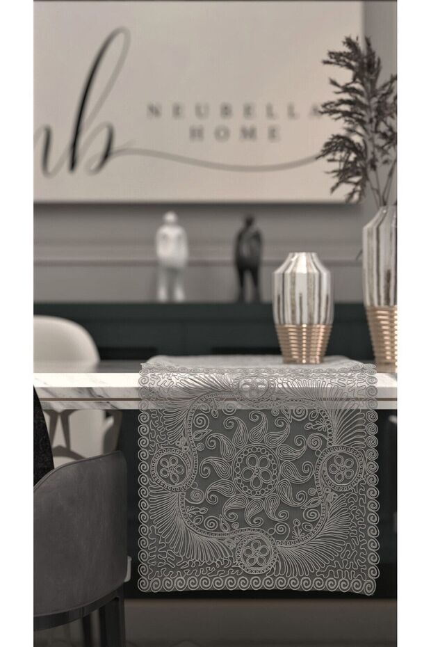 Placemat Special Embroidery Design Runner Swirl Table and Presentation Set Dowry Holder Gray - 2