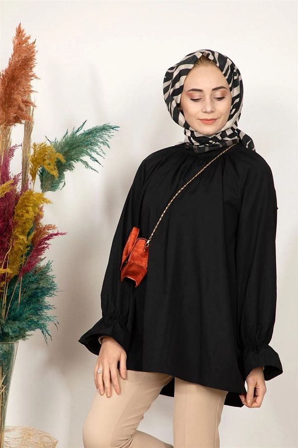 Kolu Volanlı Poplin Tunik Gömlek - 3