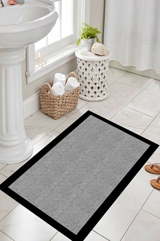 Dijital Baskılı Siyah Çerçeveli Banyo Paspası Lavabo Önü Paspası Tekli 60x100 - 1