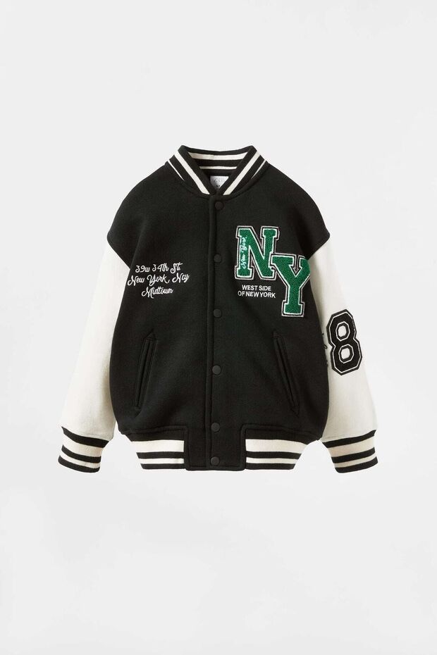 Original Unisex Bomber College Jacket New York Patch Appliqued Embroidered