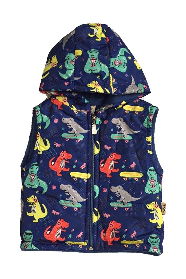 Kapşonlu Dinazorlu Bebe Yelek - 1