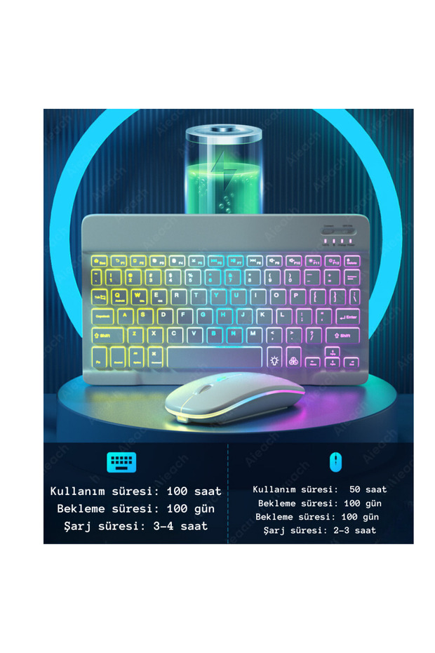 Bluetooth Aydınlatmalı Klavye Mouse Tablet Telefon Android iOS Windows Fare Klavye iPad Uyumlu - 2
