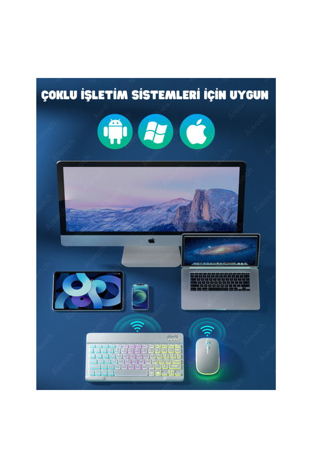 Bluetooth Aydınlatmalı Klavye Mouse Tablet Telefon Android iOS Windows Fare Klavye iPad Uyumlu - 1