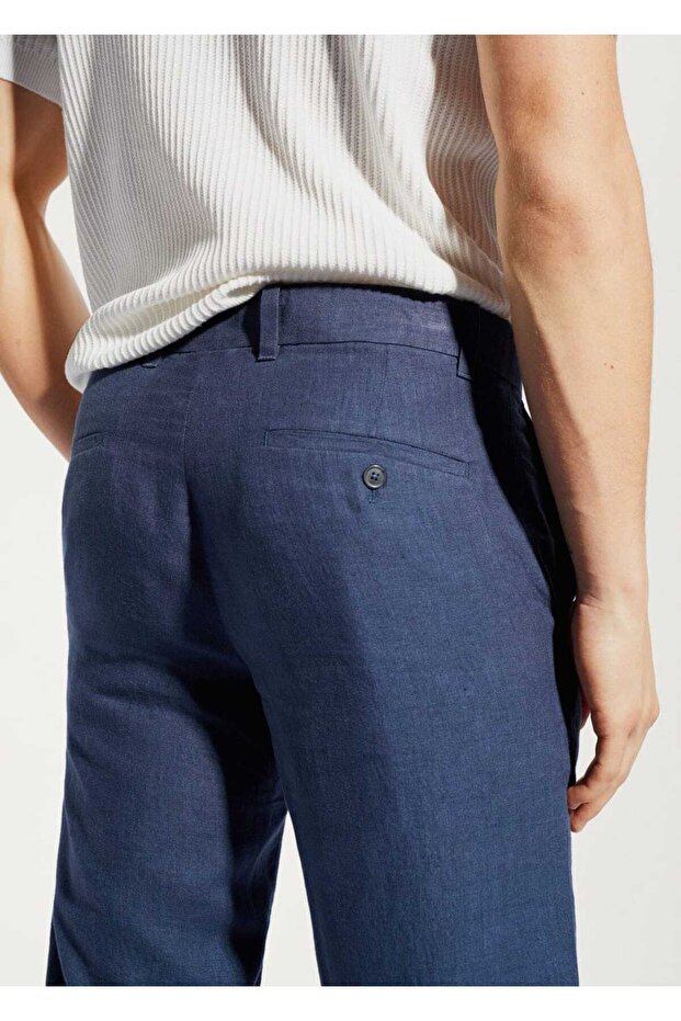 Slim fit %100 keten pantolon - 6