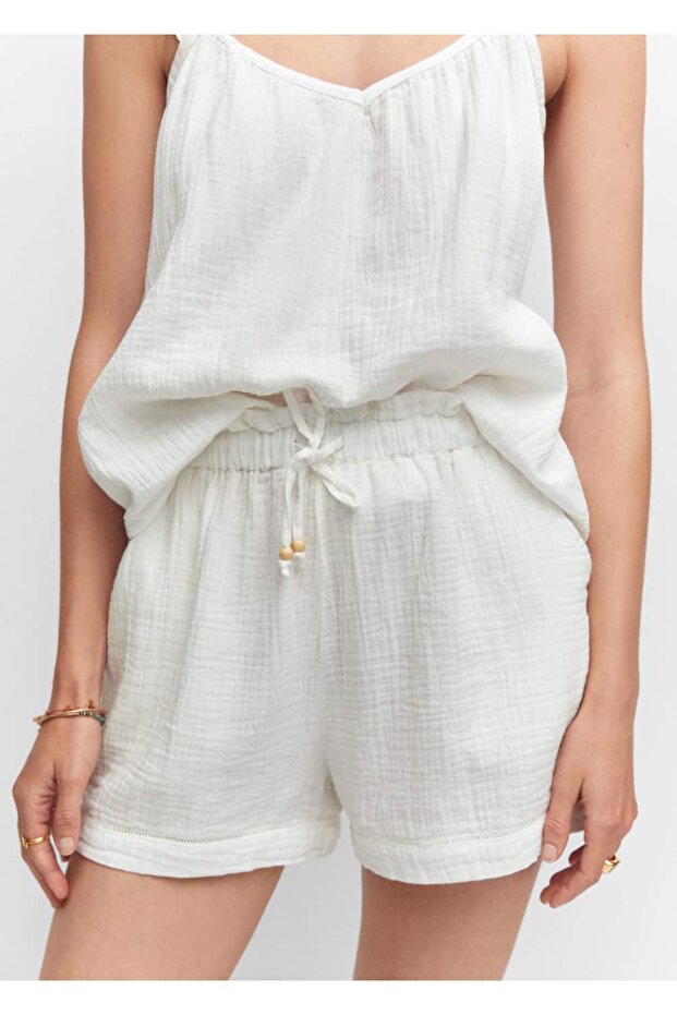 Elastik belli pamuklu şort - 5