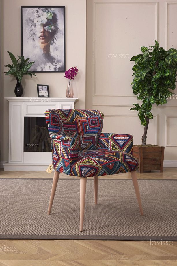 Patchwork Desen Berjer Tekli Koltuk. Ofis, Balkon, Cafe, Bekleme, Güzellik Merkezi, Çay Seti - 4