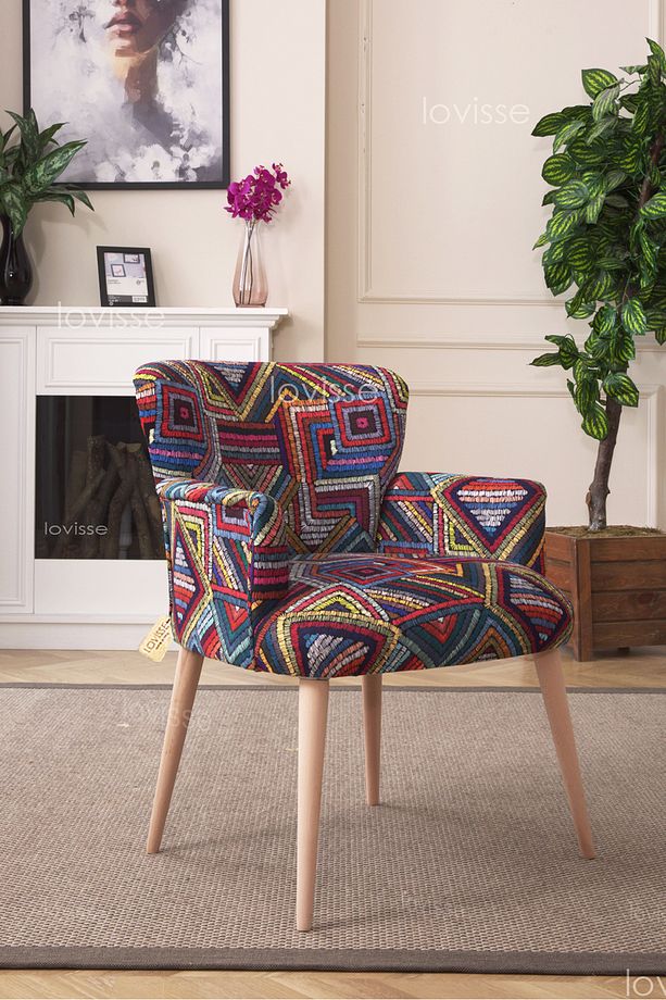Patchwork Desen Berjer Tekli Koltuk. Ofis, Balkon, Cafe, Bekleme, Güzellik Merkezi, Çay Seti - 1
