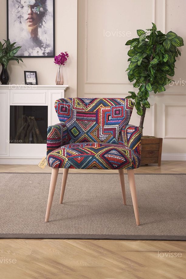 Patchwork Desen Berjer Tekli Koltuk. Ofis, Balkon, Cafe, Bekleme, Güzellik Merkezi, Çay Seti - 3