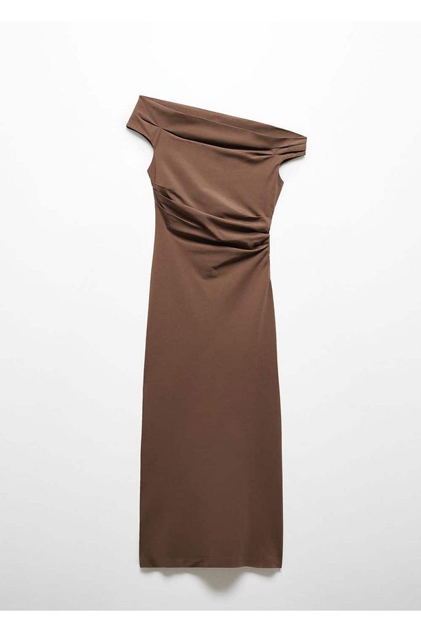 Omzu açık drape elbise - 3