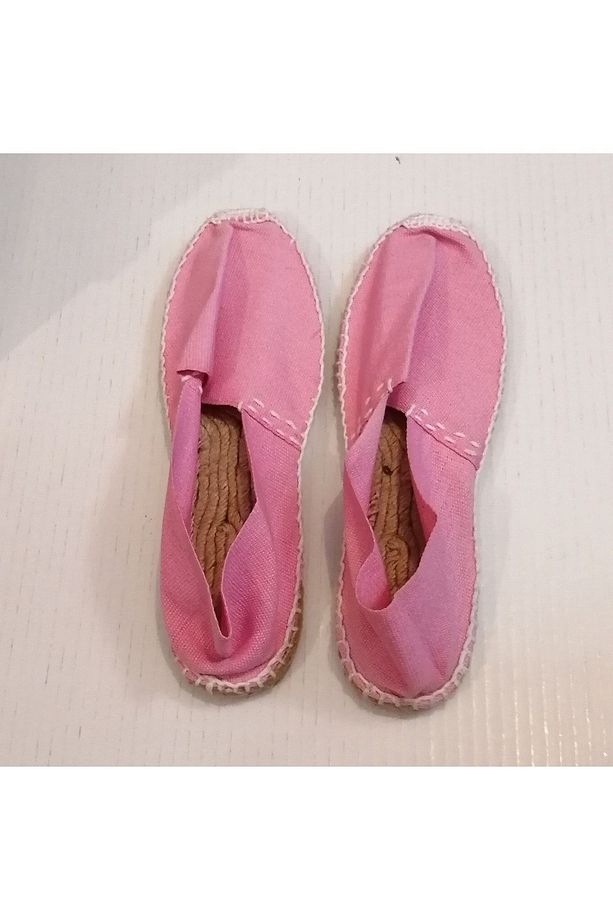 Uniseks El Yapımı Keten Pembe Doğal Jüt Örgü Kauçuk Entegre Tabanlı Espadril - 4