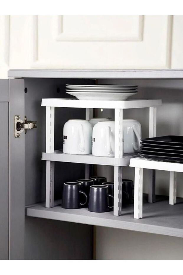 3-Piece Square Plastic Shelf Organizer Shelf Riser In-Cabinet Organizer - 4