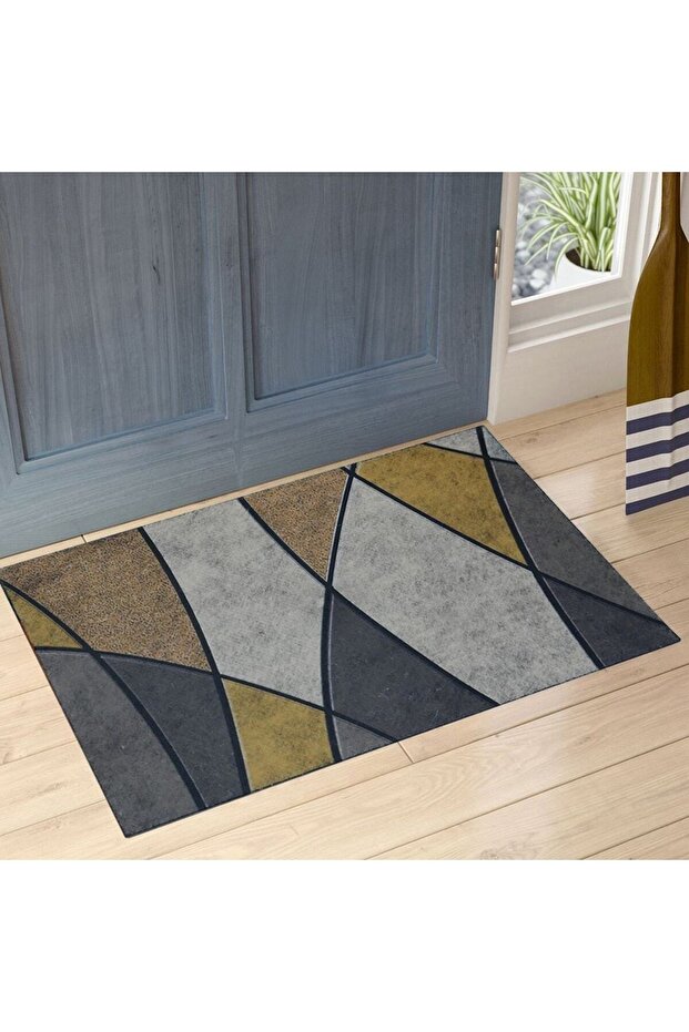 سجادة باب أمامية ذات وجهين بتصميم هندسي - 1