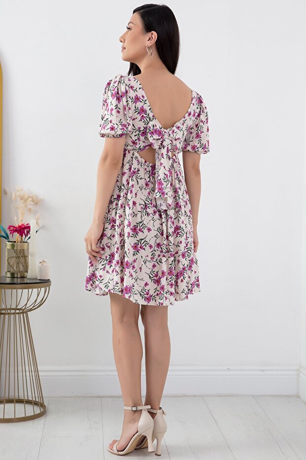 Arkadan Bağlamalı Viskon Elbise 866-3016 - 6