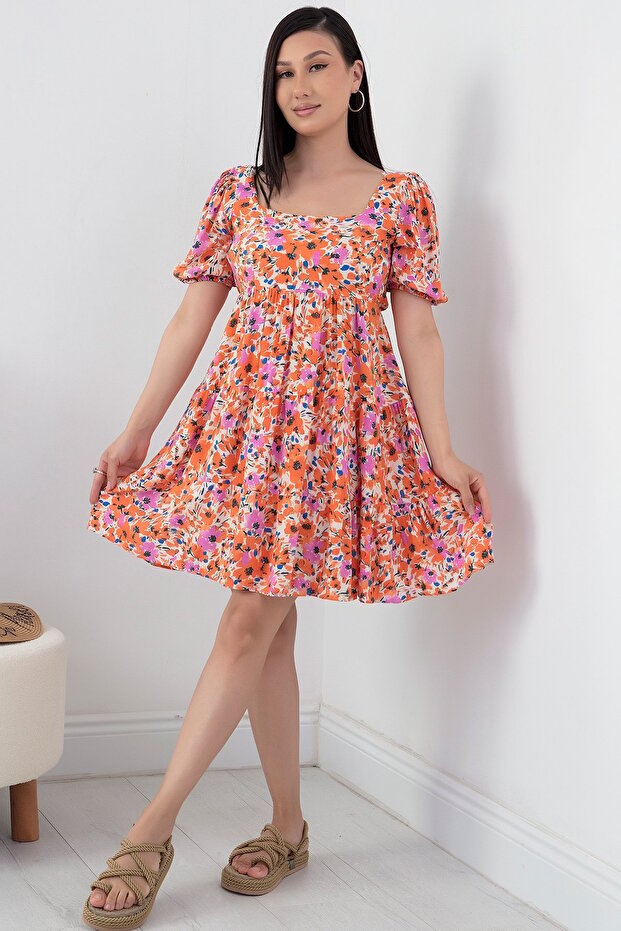 Arkadan Bağlamalı Viskon Elbise 866-3016 - 6