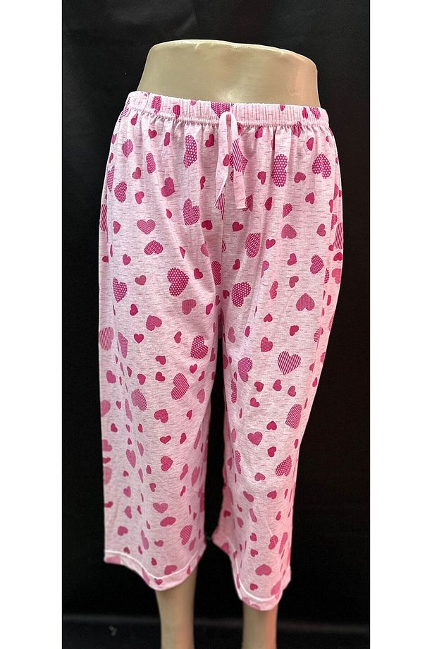 Kadın Pembe Desenli Pamuklu Diz Altı Tek Alt Pijama - 1